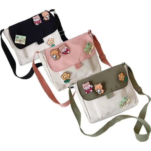Women Lovely Retro Large Capacity Durable Canvas Crossbody Bag Shoulder Pouch