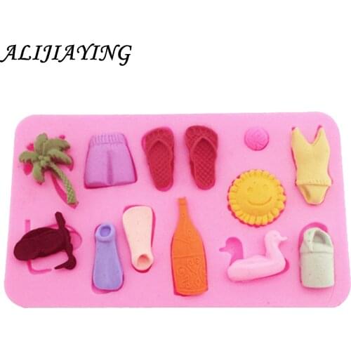 1Pcs Beach series swimsuit trunks slippers fondant cake molds chocolate mould kitchen baking cake decorating supplies D0427