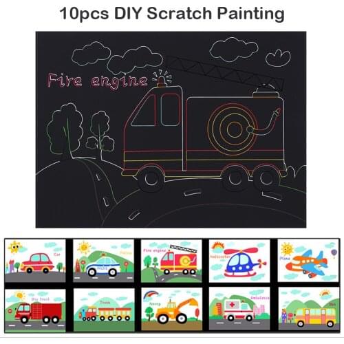 10pcs DIY Car Series Scratch Art Doodle Scraping Painting Puzzle Drawing Toys Creative Magic Painting Stick Set Toys