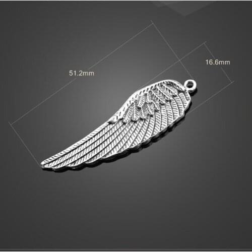 High quality 10 PCS/Lot 16.6mm*51.2mm antique silver plated feathers angel wings charms for jewelry making