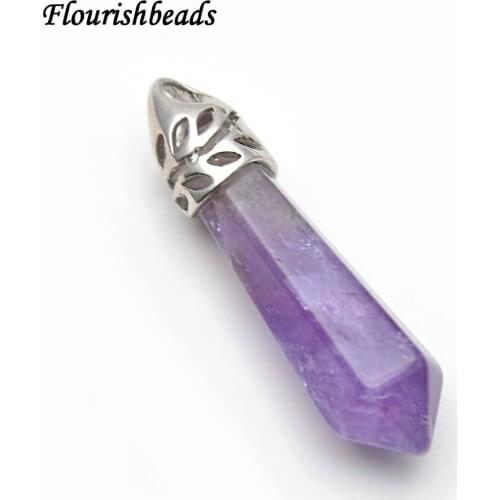 10X35mm Natural Amethyst Stone Pillar Point Metal Cap Pendant fit Necklace or Earrings Making 10pc per lot