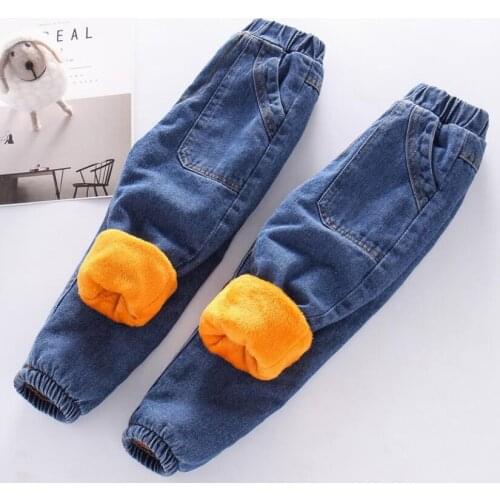 2020 new arrival little boy winter fleece warm pants children jeans 100% cotton cowboy denim jeans fashion casual trousers jeans
