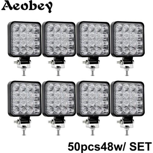 Aeobey 50pcs/Lot Waterproof 16LED 48w Led Work Light Bar Square Spotlight Offroad Truck LED 4X4 4WD SUV ATV Car Light 12v 24v
