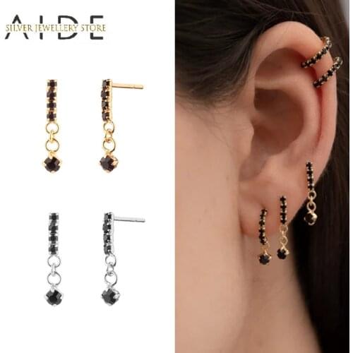 AIDE Geometric Long Zircons Dangle Earrings For Women Luxurious 925 Sterling Silver Drop Earrings Fine Jewelry Pendientes