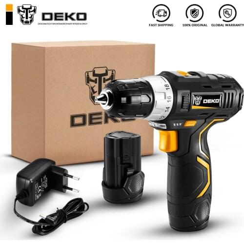 Original DEKO GCD12DU3 12V MAX Cordless Drill Electric Screwdriver Lithium-Ion Mini Power Driver Variable Speed LED 2 Battery