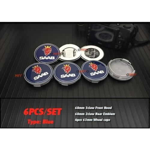 Car Accessorie 6PCS/SET Wheel Center Cap Rim Hub Cap BLUE Emblem Auto Styling front rear 68MM For saab 9-3 9-5 93 95 BJ S 60mm