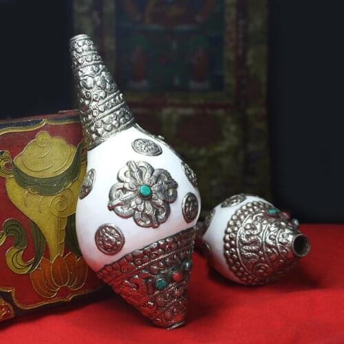 Large Size Traditonal Religious Musical Instrument Handmade Tibetan White Conch with Elegant Art