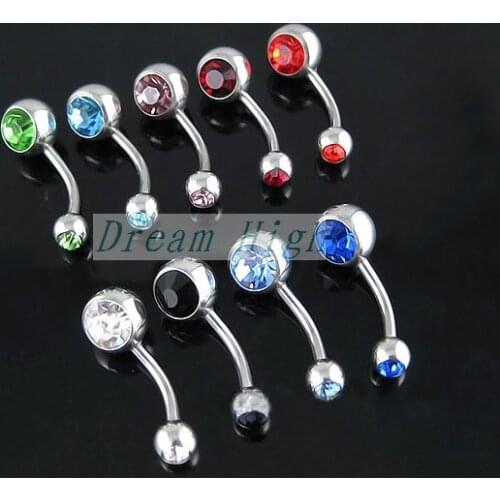 Free Shipping Navel Piercing Hot Sell Double Gem belly ring Jewelry Body piercing 100pcs/lot Mixed color