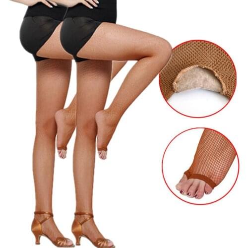 2Pairs Professional Latin Dance Tights Women Sexy Fishnet Pantyhose Latin Dance Elastic Slim Open Toe Net Tights Thigh Stockings
