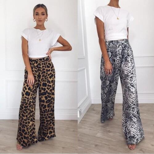 Popular style European American fashion sexy high waist loose leopard print wide leggings women pants streetwear Temperament