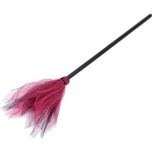 1PC Halloween Plastic Witch Flying Broom Mesh Tulle Detachable Handle Wizard Broomstick Masquerade Party Cosplay Costume Props