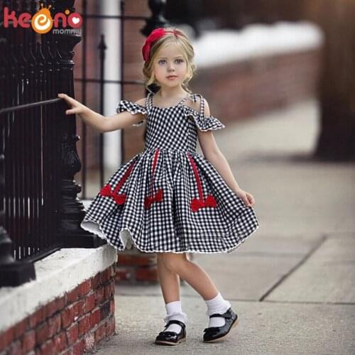 Summer Girls Dress Baby Plaid Dresses Infant Off Shoulder Ruffles Bow Dress Princess Children Party School Vestidos Clothes