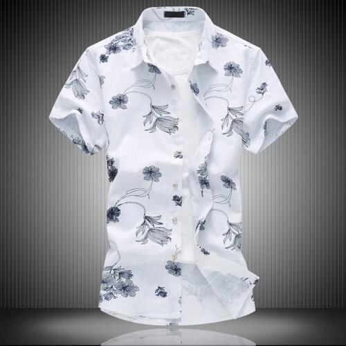 The summer In of new mens short sleeve size linen floral shirt fashionable refreshing breathable shirt male