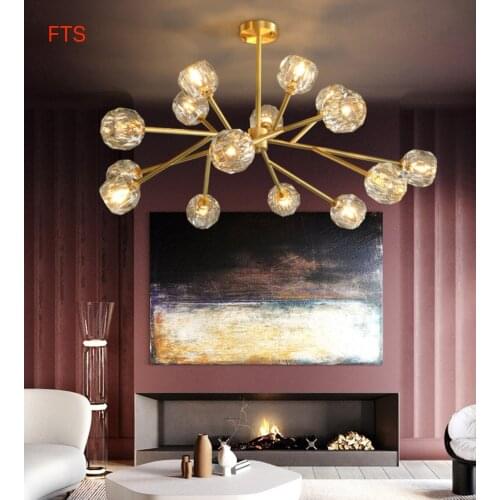 All copper light luxury crystal chandelier living room lamp restaurant Nordic postmodern net red magic bean lamp molecular lamps