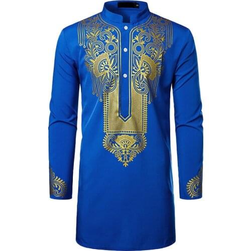Richkeda Store New African Dashiki Print Shirt Men Hipster Slim Fit Long Sleeve African Clothes Men Hip Hop Streetwear Casual