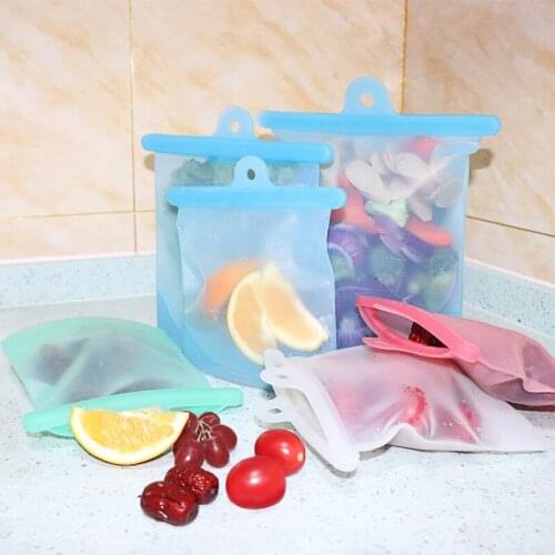 Reusable Silicone Food Bag Leakproof Fruits Vegetable Storage Bag Fresh-keeping Bag Freezer Bag Kitchen Organizer