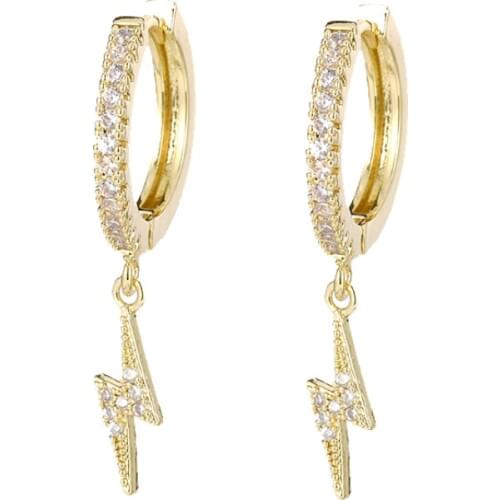Trendy Full Crystal Dangle Earrings Lightning Bolt Hoop Earrings For Women Cute Korean Jewelry Pendientes Aros