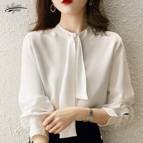2021 Early Spring New Silk Shirt Elegant Intellectual Streamer Top All-match Commuter Shirt Long Sleeve Top Women 16577