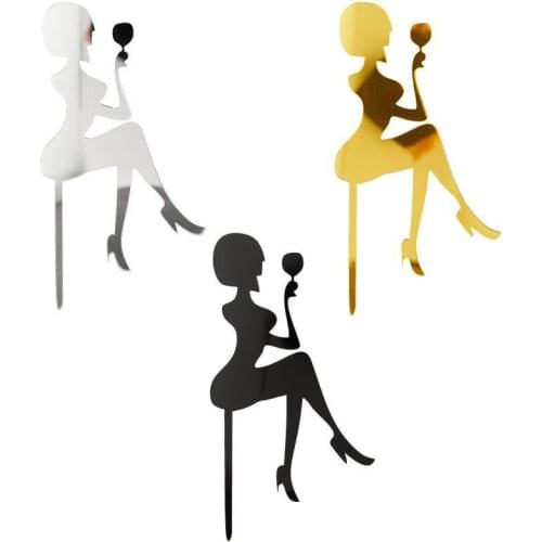 New Cake Toppers Goddess High-heeled Glass Acrylic Golden Silver Cake Topper Birthday Party For Dessert Table Cake Decorations