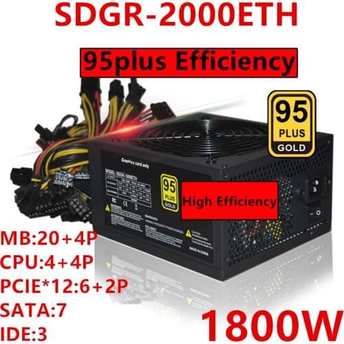 New PSU For Thunderobot ATX Supports 6-Card Power Supply Rated 1600W Peak 1800W Power Supply SDGR-1800ETH