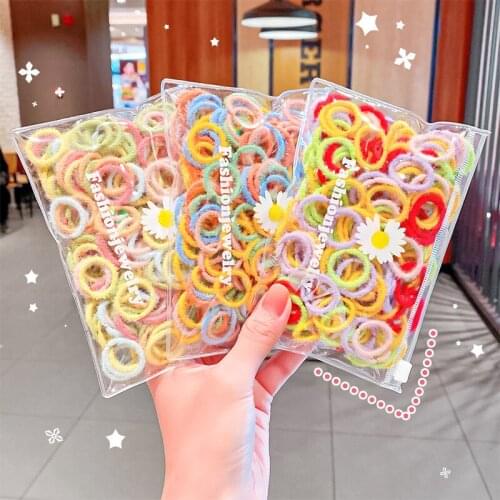 100pcs Solid Color Elastic Hair Bands for Girls Ponytail Holder Rubber Hair Ties Baby Kids Scrunchies Hair Accessories Ornaments