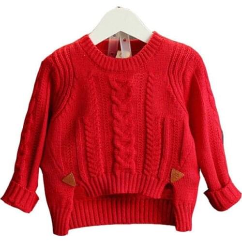 2019 Autumn Kids Sweater Girls Soild Long Sleeve Round Collar Knitted Tops Short In Front Long Irregular Casual Sweaters 2-7Yrs