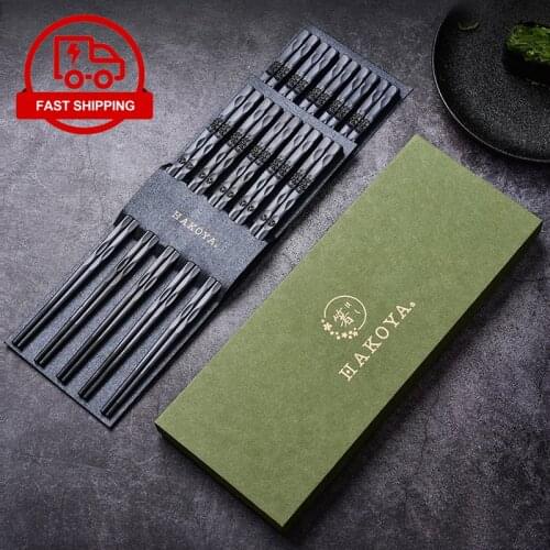 5 Pairs/Set Japanese Style Alloy Chopsticks With Gift Box Non-slip Mildew Proof Sushi Food Chop Sticks Reusable Kitchen Tools