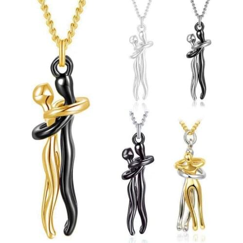 Couple Hugging Pendant Necklace Lovers Together Forever Metal Plating Love Style Necklace Charm Jewelry Gift for Wife Girls Mum