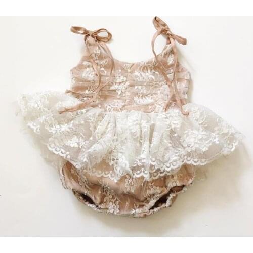 Infant Baby Girls Mesh Stitching Camisole Romper Flower Pattern Adjustable Bandage Bodysuits Sweet Style Summer Clothing