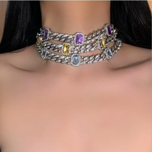 Exaggerated Street Style Hip Hop Necklace Alloy Full Rhinestone INS Retro Style Slightly Inlaid Gem Necklace