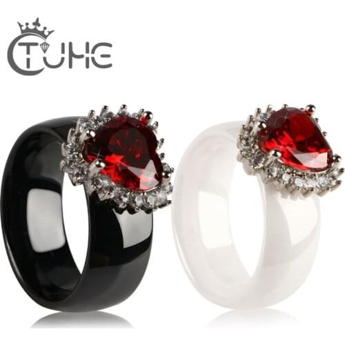 Luxury Big Red Rhinestone Heart Women Rings 2 ct CZ Rings Female Ring Bijoux Women Wedding Engagement Exquisite Ring Jewelry