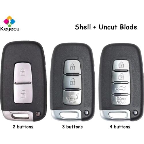KEYECU Replacement Smart Remote Key Shell - 2/ 3/ 4 Buttons & Uncut Blade- FOB for Hyundai Equus Genesis Veloster Elantra Sonata