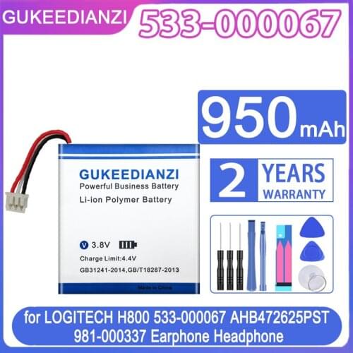 GUKEEDIANZI Replacement Battery 533-000067 950mAh for LOGITECH H800 533-000067 AHB472625PST 981-000337 Earphone Headphone