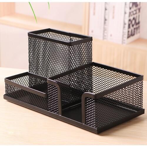Steel Mesh Desk Organizer Set - Desktop Supply Caddy and Pen Holder Mini Hutch Organizer Storage Table | Counter in Kit- Black
