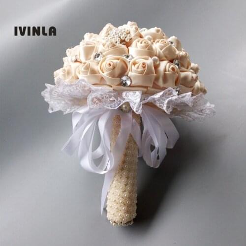 Cream Wedding Hand made Flower pearl Bridesmaid Crystal Bridal Wedding Bouquet