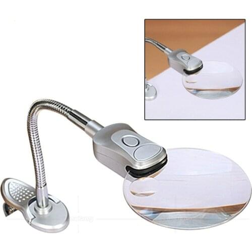 All-Optical 2-6 Times Double Clip Universal Flexible Metal Tubing Two Led Maintenance Desk Lamp Reading Magnifying Glass