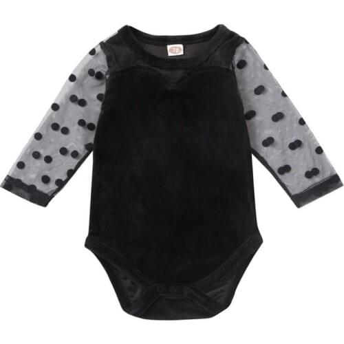 2020 Spring Autumn Baby Clothing Cute Newborn Infant Baby Girl Polka Bodysuit Mesh Long Sleeve Dots Jumpsuit Outfit Clothes
