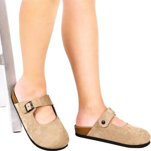 Moosefield Genuine Leather Beige Women 'S Slippers