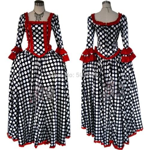 Ladies womens polka dot long medieval dress Renaissance costume Victorian Gothic Lol/Marie Antoinette/Colonial Belle Ball
