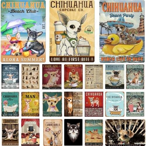 Vintage Metal Poster Chihuahua dog Tin Sign Plate Retro Decor Cafe Home Pet Shop bedroom livingroom decoration Wall Art Plaque