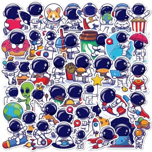 10/30/50PCS Kawaii Outer Space Astronaut Rockets Stickers for Laptop Car Suitcase Fridge Bumper Decals Waterproof PVC Stickers
