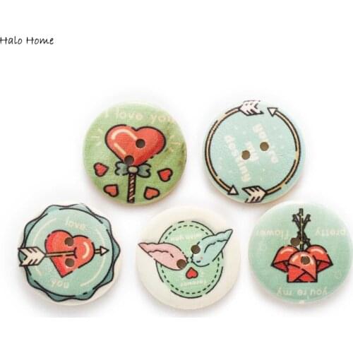 10pcs Mixed Love Painted Theme 2 Hole Wood buttons Sewing Scrapbook Clothing Gift Crafts Handwork Accessories Jacket Card 30mm