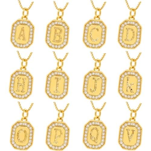 2021 Exquisite Square Initial Letter Pendant CZ Charms Delicate Bling Cubic Zirconia Choker Copper Necklace Jewelry Party Gift