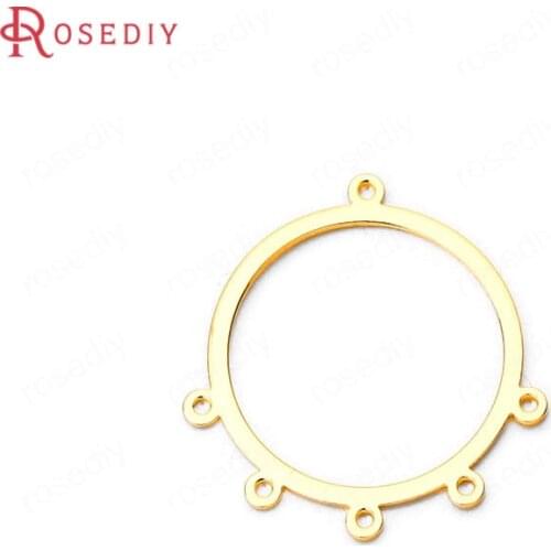 35808)10PCS 31x32MM 24K Gold Color Brass Round Earrings Connector Charms High Quality Diy Jewelry Findings Accessories