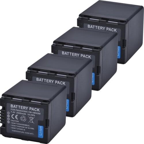 4pc VW-VBN260 VW VBN260 VBN260 Li-ion Battery for Panasonic HC-X800 HC-X900 HC-X900M HC-X910 HC-X920 HC-X920M HDC-HS900 HDCSD800