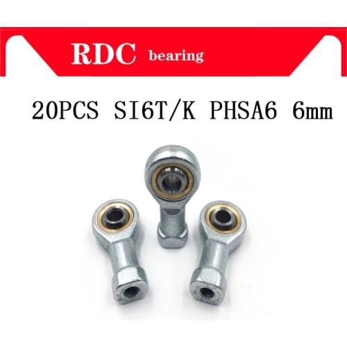 Free Shipping 20pcs SI6T/K PHSA6 6mm High quality right hand female thread metric rod end joint bearing M6*1mm SI6 TK shalft