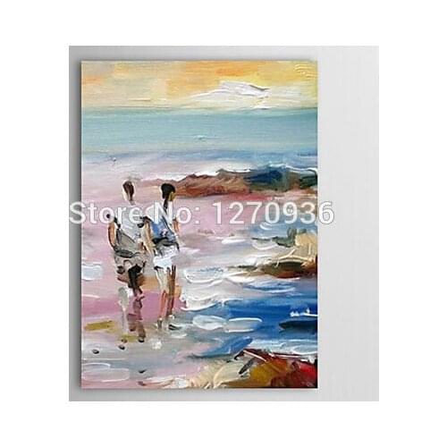 Free Shipping Modern Style Hand Painted the Couple in Love on the Beach Landscape Oil Painting on Canvas Knife Wall Picture