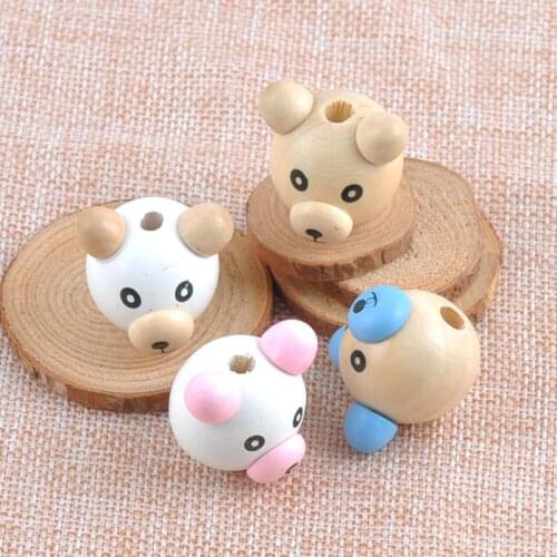28mm 5pcs Cute Kids Wood Beads 3D Bear cute Spacer Loose beads Fit kids Handmake DIY Accessory MT1405X