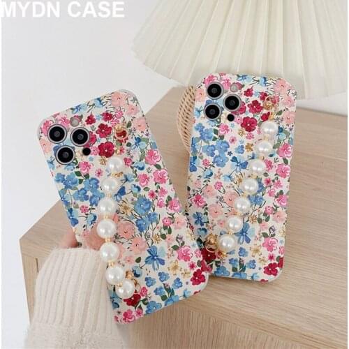 Luxury Pearl Bracelet Retro Flower Phone Bag Cases for iPhone 12 Pro Max Mini Xr Xs 11 Pro Max 7 8 Plus X TPU+PU Cover Coque