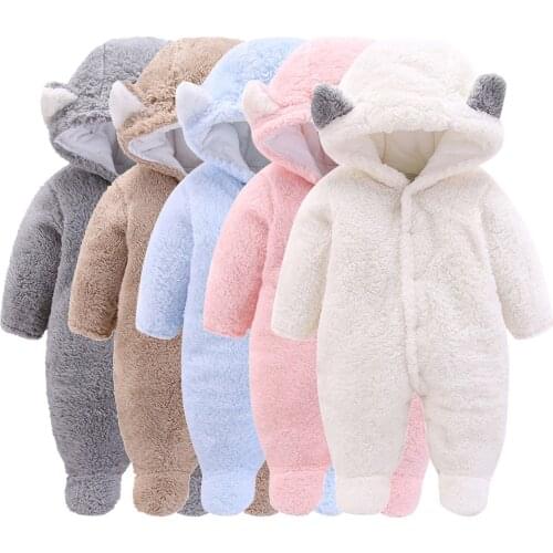 Newborn Baby Boys Girls Romper Winter Baby Clothes Warm Fleece Jumpsuit Outwear Autumn Baby Outfit Childrens Clothing 3 6 9 12M
